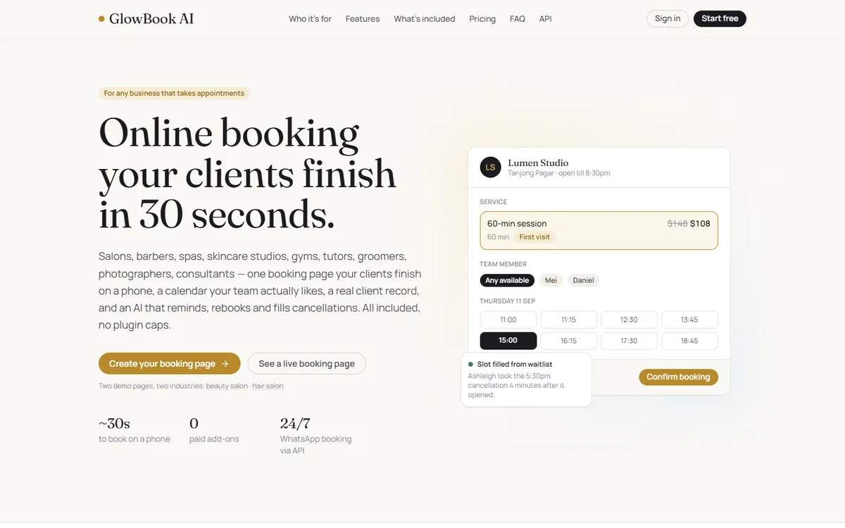 GlowBook AI website