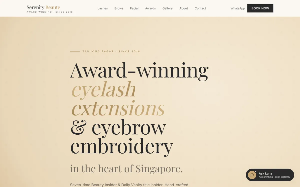 Serenity Beauté website